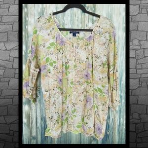 Bandolino Crystal Tassel Pull Over Blouse Pastel Colors Large